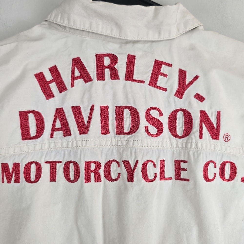 Harley Davidson Womens Sleeveless Motorcycle Collared Shirt Large Off White.C133 - Picture 5 of 13